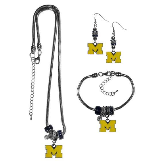 Michigan Wolverines Euro Bead Jewelry 3 piece Set