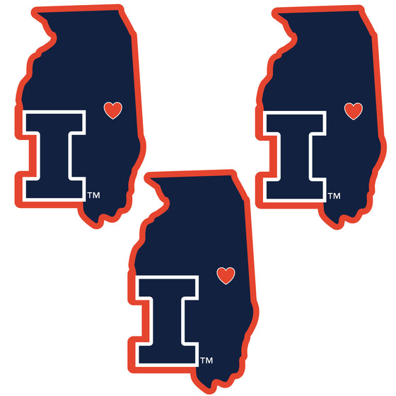 Illinois Fighting Illini Home State Decal, 3pk