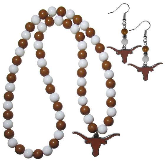 Texas Longhorns Fan Bead Earrings and Necklace Set