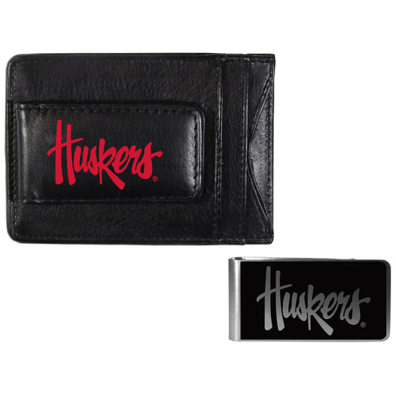 Nebraska Cornhuskers Leather Cash & Cardholder & Black Money Clip