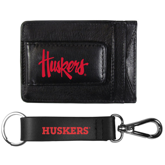 Nebraska Cornhuskers Leather Cash & Cardholder & Strap Key Chain