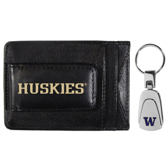 Washington Huskies Leather Cash & Cardholder & Steel Key Chain