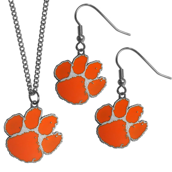 Clemson Tigers Dangle Earrings and Chain Necklace Set