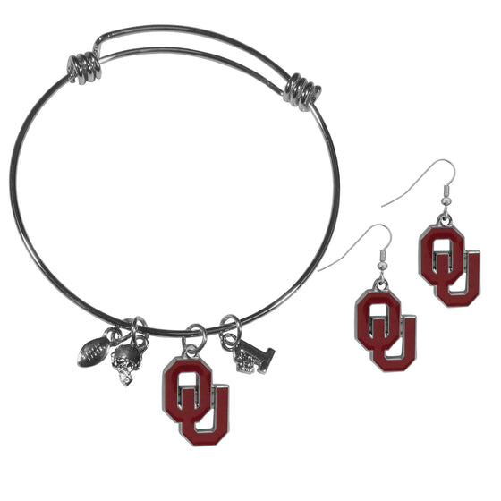 Oklahoma Sooners Dangle Earrings and Charm Bangle Bracelet Set