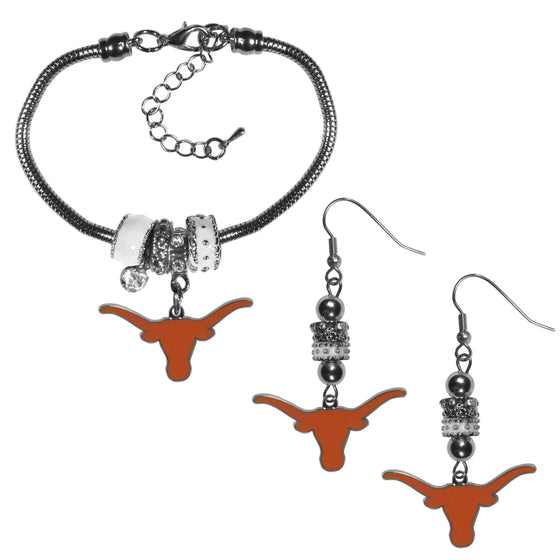 Texas Longhorns Euro Bead Earrings and Bracelet Set