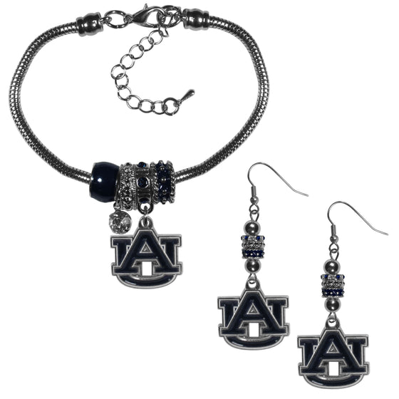 Auburn Tigers Euro Bead Earrings and Bracelet Set