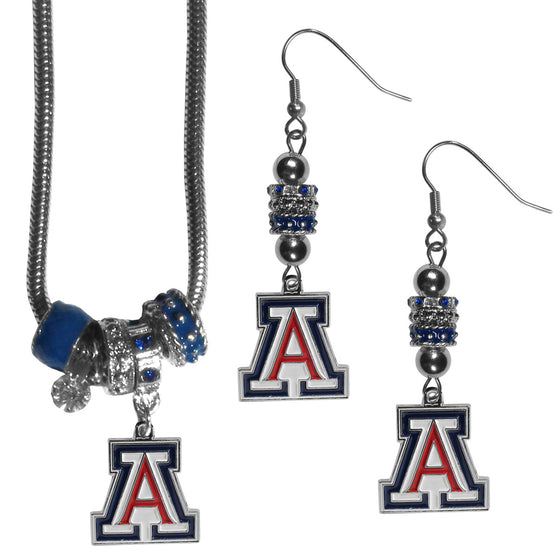 Arizona Wildcats Euro Bead Earrings and Necklace Set