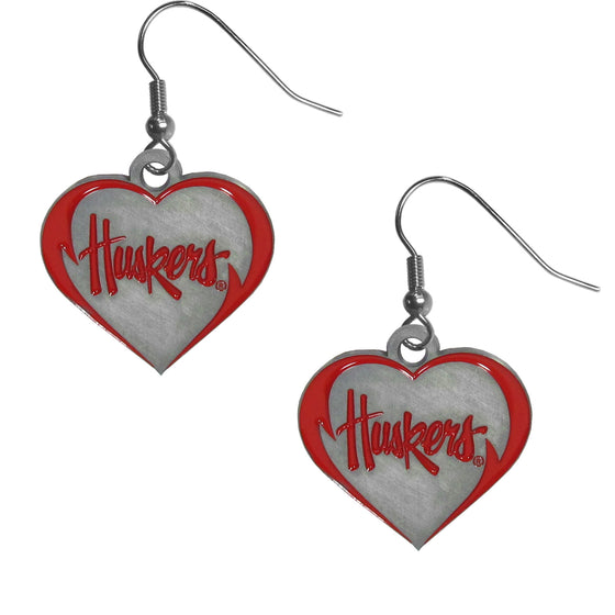 Nebraska Cornhuskers Heart Dangle Earrings