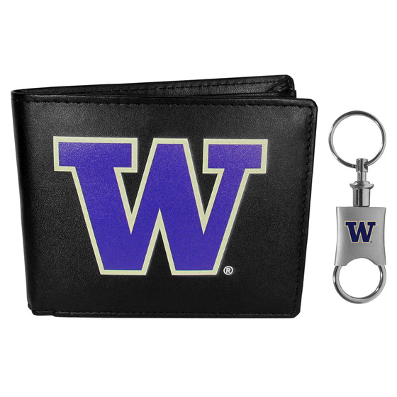 Washington Huskies Leather Bi-fold Wallet & Valet Key Chain