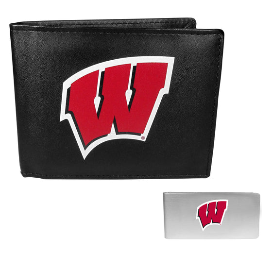 Wisconsin Badgers Leather Bi-fold Wallet & Money Clip