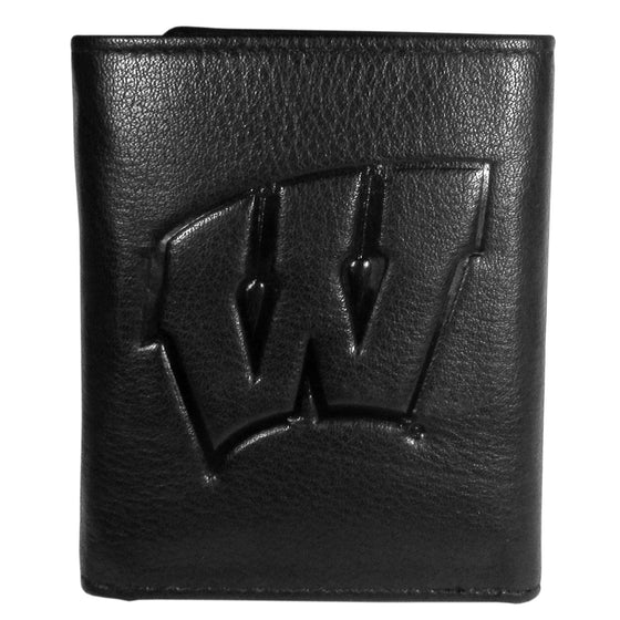 Wisconsin Badgers Embossed Leather Tri-fold Wallet