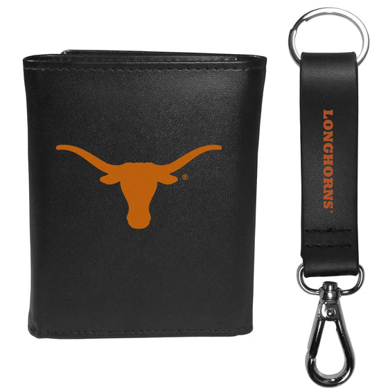 Texas Longhorns Leather Tri-fold Wallet & Strap Key Chain