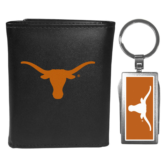 Texas Longhorns Leather Tri-fold Wallet & Multitool Key Chain, Black