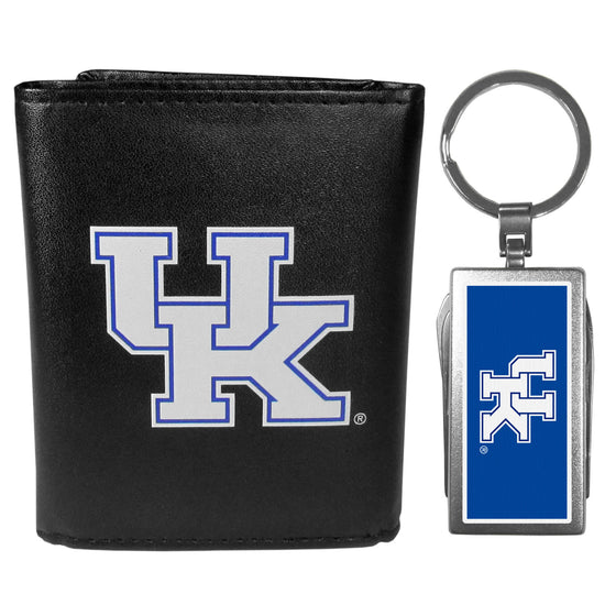 Kentucky Wildcats Leather Tri-fold Wallet & Multitool Key Chain, Black