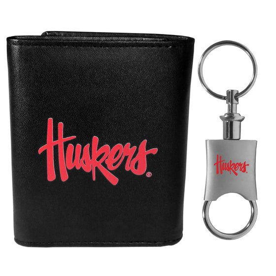 Nebraska Cornhuskers Leather Tri-fold Wallet & Valet Key Chain