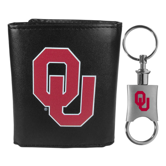 Oklahoma Sooners Leather Tri-fold Wallet & Valet Key Chain