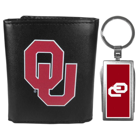 Oklahoma Sooners Leather Tri-fold Wallet & Multitool Key Chain, Black