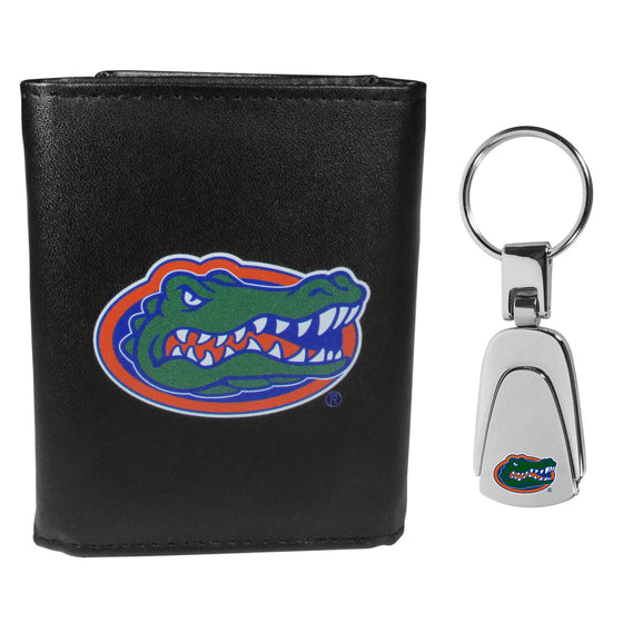 Florida Gators Leather Tri-fold Wallet & Steel Key Chain