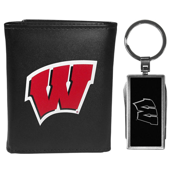 Wisconsin Badgers Tri-fold Wallet & Multitool Key Chain, Black