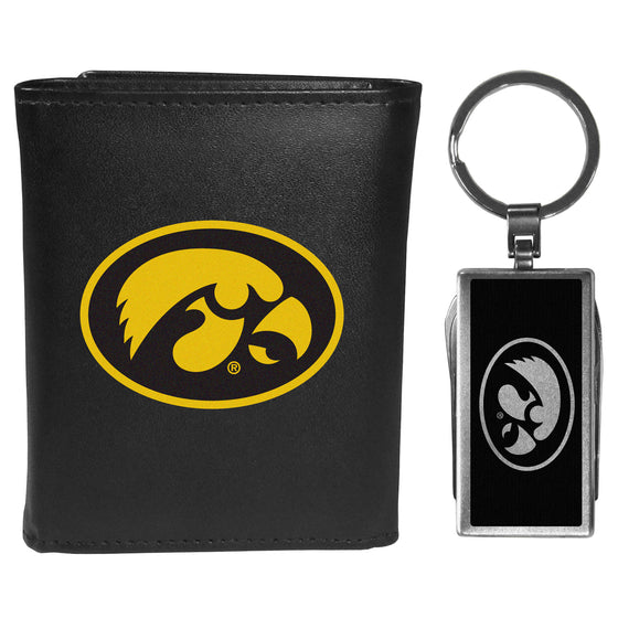 Iowa Hawkeyes Tri-fold Wallet & Multitool Key Chain, Black