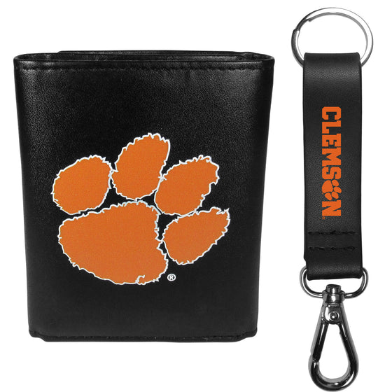 Clemson Tigers Tri-fold Wallet & Strap Key Chain