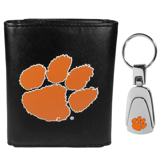 Clemson Tigers Tri-fold Wallet & Steel Key Chain