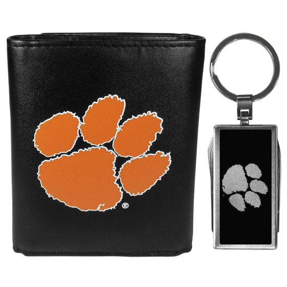 Clemson Tigers Tri-fold Wallet & Multitool Key Chain, Black