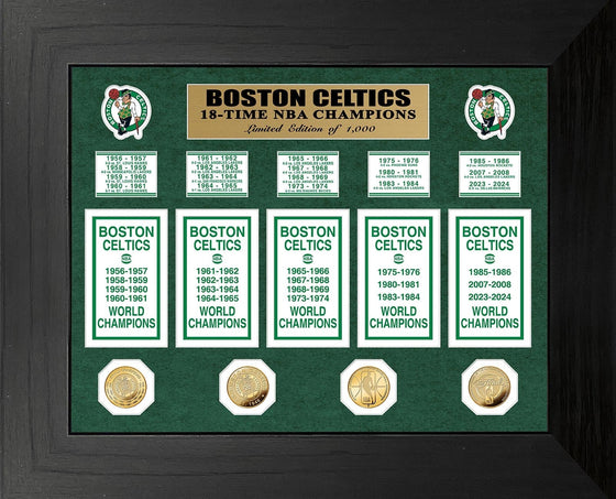 Boston Celtics Deluxe 18-Time NBA Champions Banner Collection Gold Coin Photo Mint