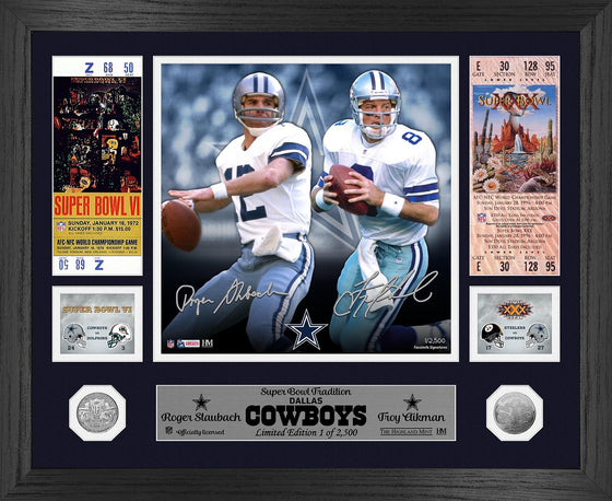 Roger Staubach Troy Aikman Super Bowl Traditions Silver Coin Photo Mint