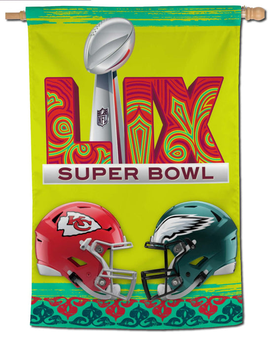 Super Bowl LIX 59 Dueling 28x40 House Banner Flag  - Philadelphia Eagles v Kansas City Chiefs