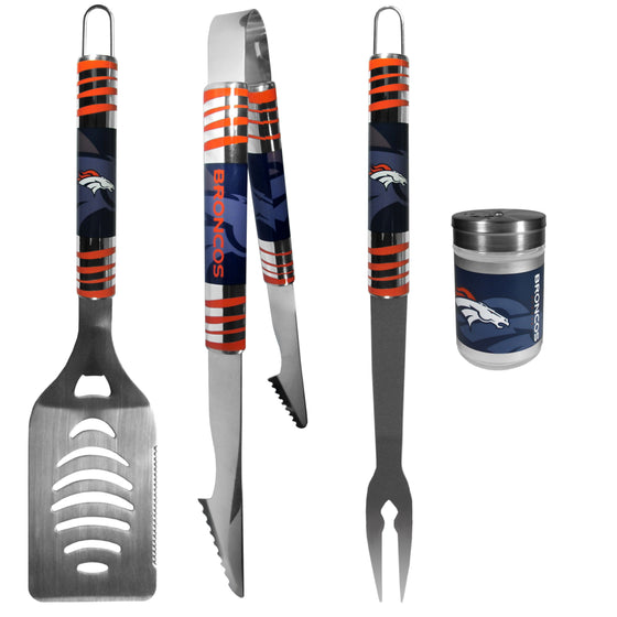 Denver Broncos 3 pc Tailgater BBQ Set and Season Shaker