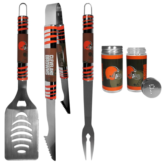 Cleveland Browns 3 pc Tailgater BBQ Set and Salt and Pepper Shaker Set