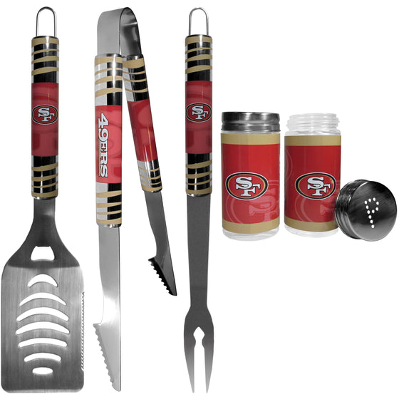 San Francisco 49ers 3 pc Tailgater BBQ Set and Salt and Pepper Shaker Set