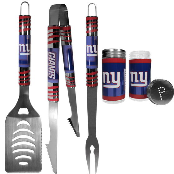 New York Giants 3 pc Tailgater BBQ Set and Salt and Pepper Shaker Set