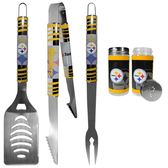 Pittsburgh Steelers 3 pc Tailgater BBQ Set and Salt and Pepper Shaker Set