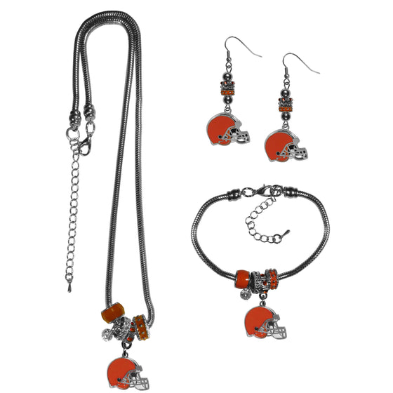 Cleveland Browns Euro Bead Jewelry 3 piece Set