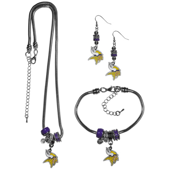 Minnesota Vikings Euro Bead Jewelry 3 piece Set