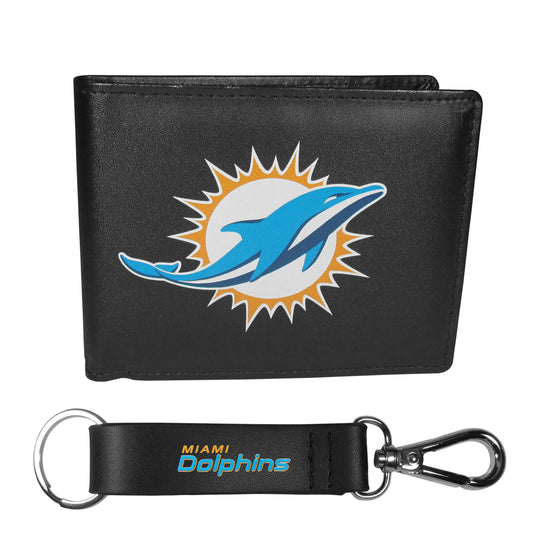 Miami Dolphins Bi-fold Wallet & Strap Key Chain