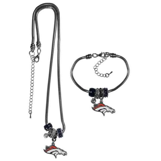 Denver Broncos Euro Bead Necklace and Bracelet Set