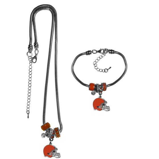 Cleveland Browns Euro Bead Necklace and Bracelet Set