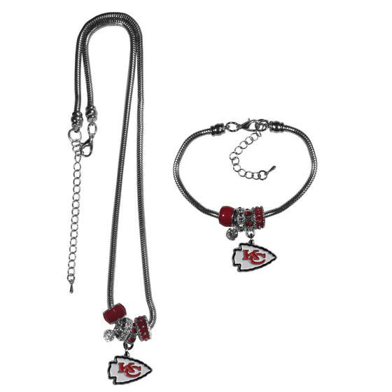 Kansas City Chiefs Euro Bead Necklace and Bracelet Set