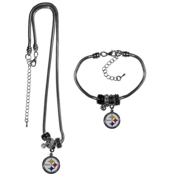 Pittsburgh Steelers Euro Bead Necklace and Bracelet Set