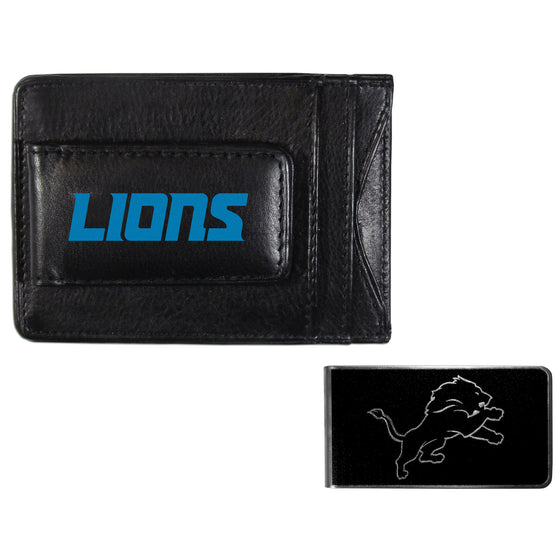 Detroit Lions Leather Cash & Cardholder & Black Money Clip