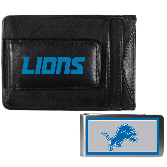 Detroit Lions Leather Cash & Cardholder & Color Money Clip