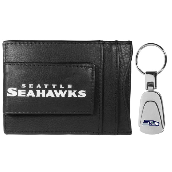 Seattle Seahawks Leather Cash & Cardholder & Steel Key Chain