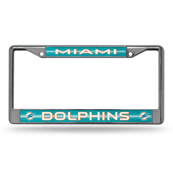 NFL Football Miami Dolphins Classic 12" x 6" Silver Bling Chrome Car/Truck/SUV Auto Accessory