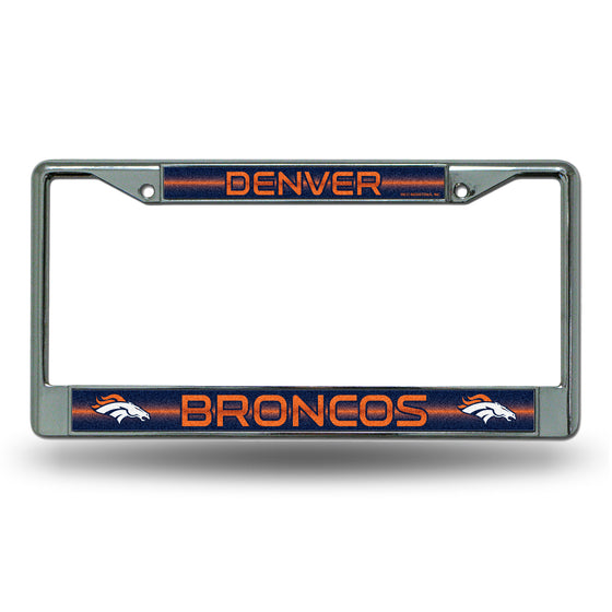 NFL Football Denver Broncos Classic 12" x 6" Silver Bling Chrome Car/Truck/SUV Auto Accessory