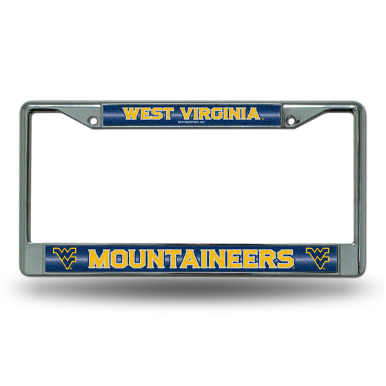 NCAA  West Virginia Mountaineers Classic 12" x 6" Silver Bling Chrome Car/Truck/SUV Auto Accessory