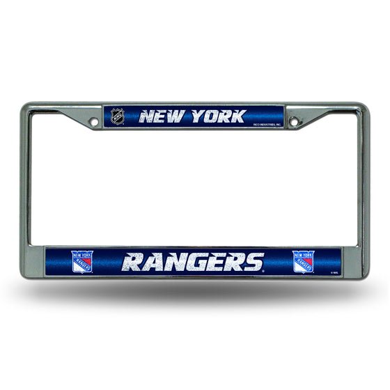 NHL Hockey New York Rangers Classic 12" x 6" Silver Bling Chrome Car/Truck/SUV Auto Accessory