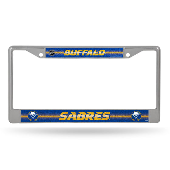 NHL Hockey Buffalo Sabres Classic 12" x 6" Silver Bling Chrome Car/Truck/SUV Auto Accessory